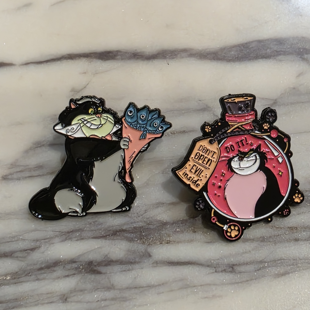 Cheshire Cat Enamel Pin Set - Black and Pink
